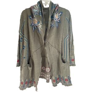 Caite Womens Small Cotton Oversized Floral Embroidered Hoodie Open Cardigan